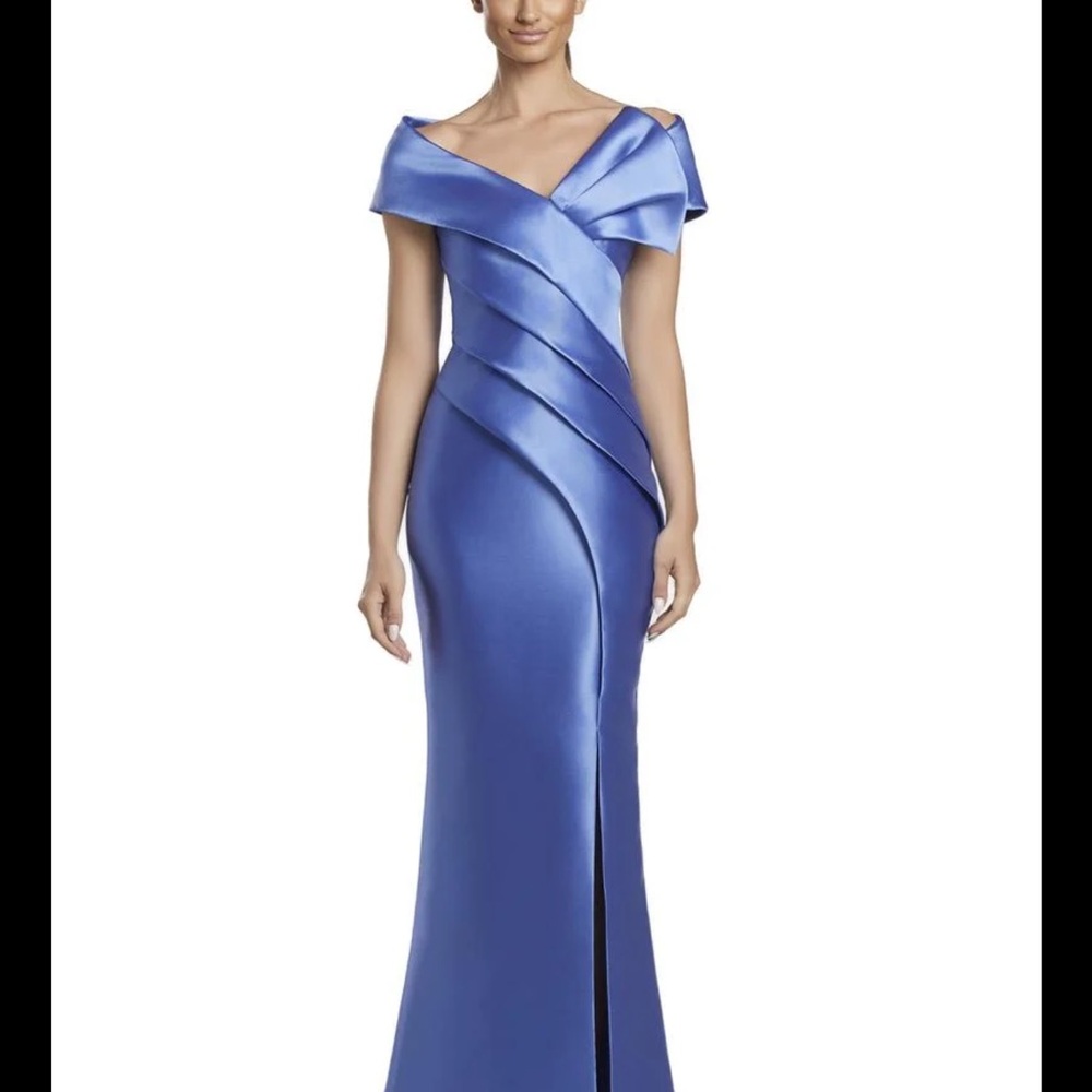 Off-Shoulder Royal Blue Satin Maxi Gown